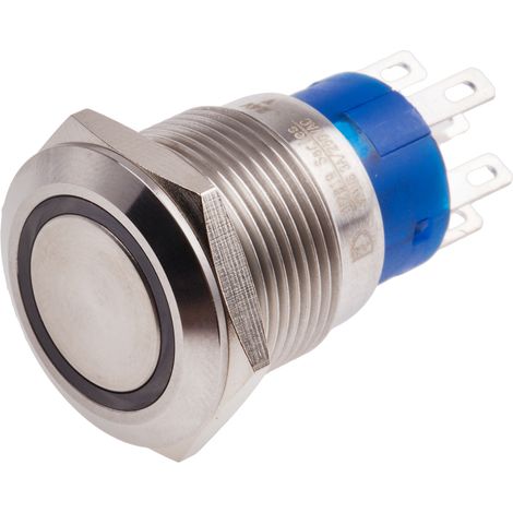 Bouton-poussoir, Momentané lumineux, LED Jaune, 5 A, Argent, Montage panneau 24V ( Prix pour 1 ) (1/2)
