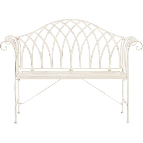 Banco de jardín de metal blanco 130 cm 2 plazas reposabrazos vintage Milazzo (1/5)