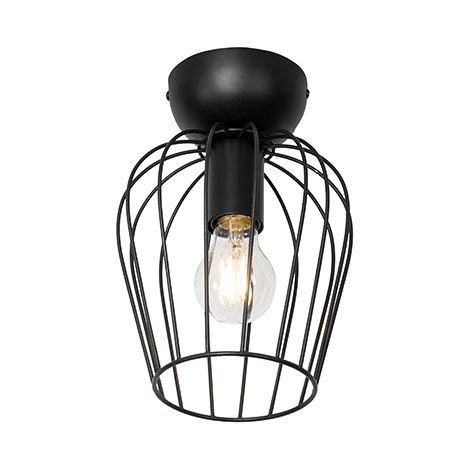 QAZQA Moderno Plafón moderno negro de alambre - Palica Acero Redonda Adecuado para LED Max. 1 x 15 Watt