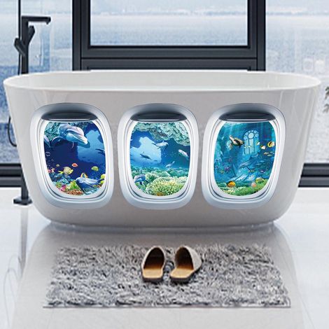 Lot 3 Autocollants de Baignoire 3D 20x30cm, Antidérapants Océan, Adhésifs de Salle de Bain pour Sécurité Enfant, Décorations de Baignoire et WC, Non-Glissants (1/5)