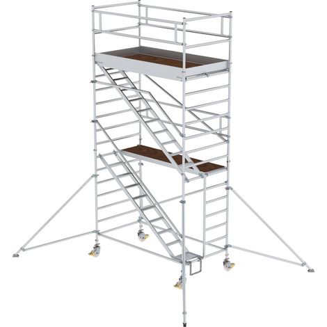 Günzburger Steigtechnik Echafaudage roulant 1,35 x 2,45 m avec marches inclinées &amp stabilisateurs Hauteur de plate-forme 4,35 m - 167210