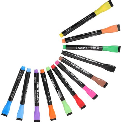 Marqueurs Effaçables à Sec Pointe Fine Magnétique pour Tableau Blanc Set de 12 Plastique Solide, pour Bureaux et Salles de Classe Garçon et Filles (1/5)