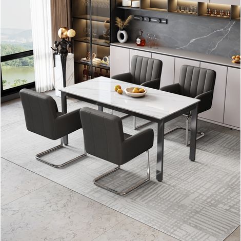 4 Esszimmerstühle Kunstleder Schwarz mit Metallbeinen OKMYHOME (1/5)