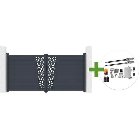 Portail battant 3m CERVINA RUIVO H.140cm aluminium gris + moteur TANKER B250 (1/5)