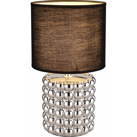 Lampe de table salon Lampe de table céramique noir chrome, abat-jour textile, 1x E14 douille, DxH 18,5x33 cm (1/5)