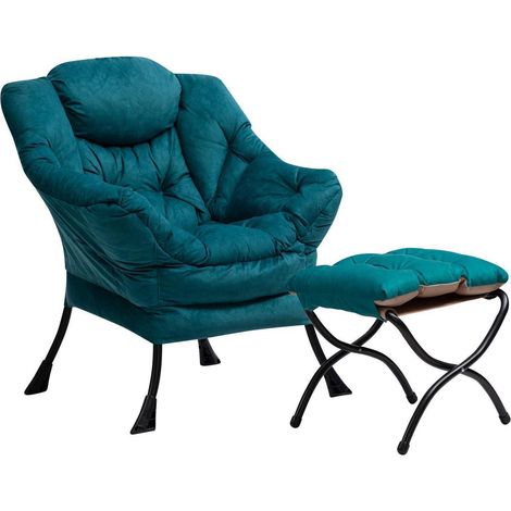 Fauteuil confortable avec repose-pieds, bleu-vert (1/5)