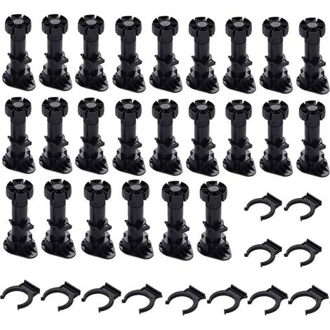 24 Kunststoff-Schrankfüße, Möbelfüße, verstellbare Möbelfüße, schwarze Kunststoff-Möbelfüße mit Clip-Befestigungsbasis für Küchenmöbel, Schränke und Sofas (120 mm–150 mm)