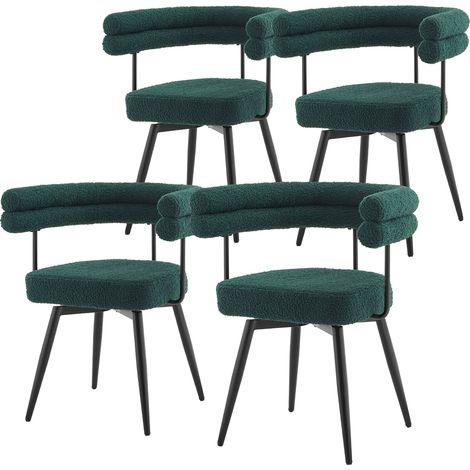 ML-Design Set di 4 Sedie da Sala da Pranzo Girevoli a 360° in Tessuto Teddy Verde Scuro, Poltrone da Soggiorno con Braccioli e Schienale Imbottito, Sedili Moderni Ergonomici con Gambe in Metallo