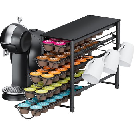 Rangement Capsules 5 Niveaux pour Dolce Gusto, Support Métal Grande Capacité 70 Capsules, Porte Dosettes Antidérapant pour Cuisine et Petit Espace Compatible K Cup