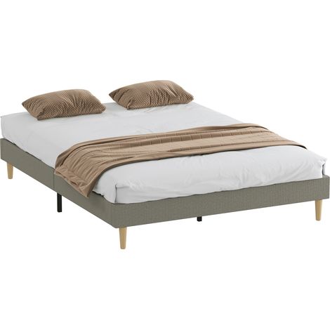 Cadre Lit 160x200 cm Rembourré Velours Côtelé Sommier Lattes Gris, Style Tendance, Grand Format pour un Couchage Royal et Confortable (1/5)