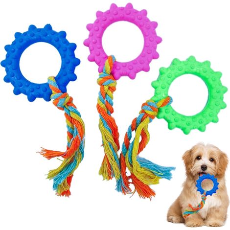 3 PCS Dog Chew Toys Resistant Rubber, Dog Toy, Natural Cotton Chew Toys with Rubber Balls for Aggressive Chewers Small and Large Dogs (1/5)