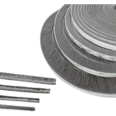 Türdichtung mit Bürsten, 5 m (L) x 9 mm (B) x 23 mm (T), Grau, Fensterdichtung zur Schalldämmung von Türen, selbstklebende Bürstendichtung, Bürstendichtung für Schiebetüren, Bürstendichtung für Moskit