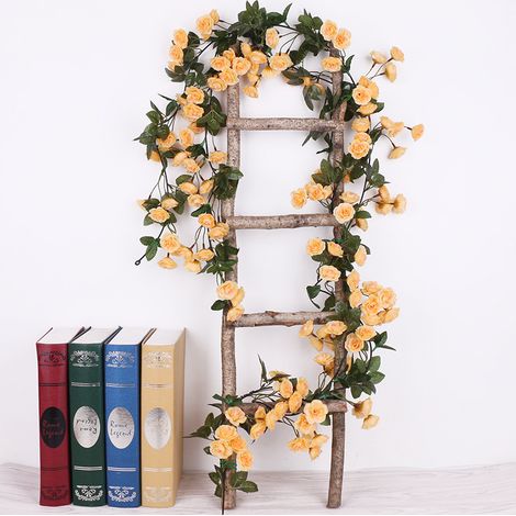 guirlande de roses artificielles,2.3M, 69 têtes, fausses fleurs, pour un jardin domestique, jaune (1/5)