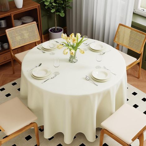 Abwaschbare Tischdecke rund Ø275cm Polyester, fleck- & kratzfest, beige