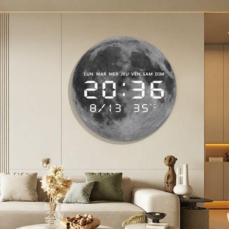 Horloge murale numérique LED ronde modèle JG1005-1 32 cm affichage date température moderne 48 × 31 × 46 cm – Livraison gratuite
