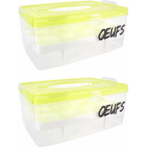 Boite à oeufs en plastique 24 emplacements 2 étages (Lot de 2)  Couvercle jaune clair (1/4)