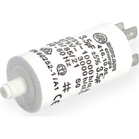 Ducati Energia – Condensateur permanent 3,5µF cosses Faston – Ø28x55mm – Pour moteurs électriques 220V et pompes – Homologué VDE EN60252-1