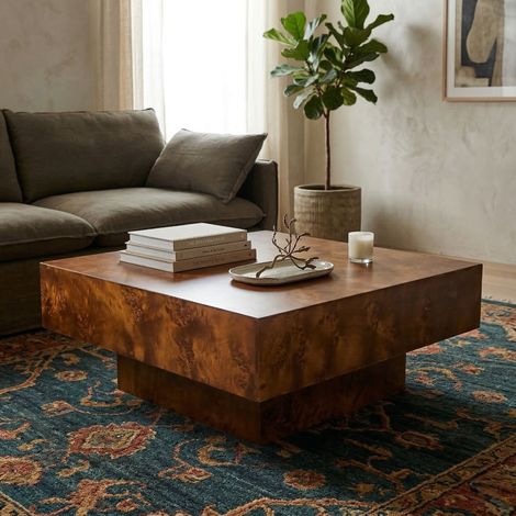 Table basse carrée 90x90x40 cm en décor noyer brillant (1/5)