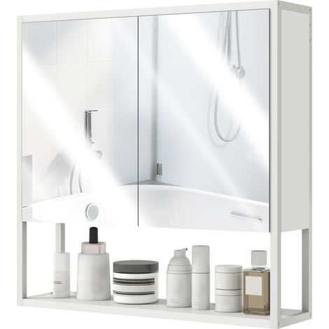 HOMCOM Pensile Bagno con Armadietto, Specchio e Ripiano Aperto 60x16x60cm Bianco