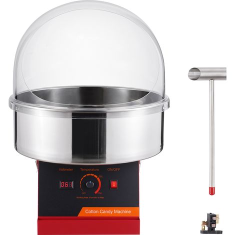 Mophorn Macchina per zucchero filato elettrica da 1000 W, macchina per zucchero filato commerciale con coperchio, ciotola in acciaio inossidabile e cucchiaio per zucchero (rosso)