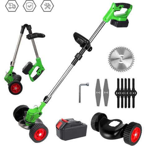 Tondeuse à gazon électrique sans fil 1500W, 12000 tr/min, pliable et réglable, Outils de taille de jardin avec 3 types de lames et 1 batterie (1/5)