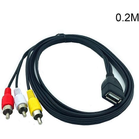 Câble USB vers 3 RCA Femelle USB A vers Mâle 3 RCA Adaptateur Vidéo Audio Composite - 0.2m (1/4)