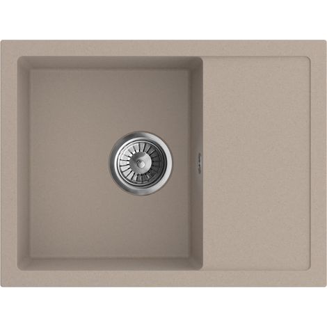 Granitspüle - Spülbecken - Küchenspüle - Beige - 58 x 44cm - Einbauspüle - Kratzfest, Elegant, Platzsparend, mit Siphon, Berto 58 (1/5)