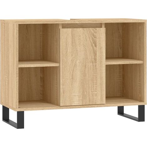 Armario de baño roble sonoma 80 x 33 x 60 cm con gran espacio de almacenamiento estilo industrial de madera contrachapada roble sonoma 020049066 (1/5)