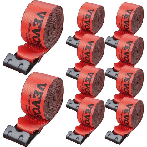 Sangles de treuil 10,2 cm x 9,1 m capacité 2722 kg pour camions avec crochet plat, protection chargement remorque rouge paquet de 10 (1/5)