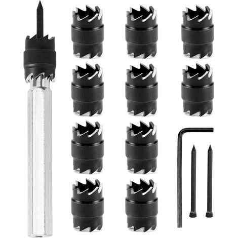 Lot de 13 fraises à souder double face - 9,5 mm de diamètre - Acier de qualité supérieure - Tige de 6,35 mm - Coupe-trou pour tôle - Séparateur de panneau pour perceuse électrique (1/5)
