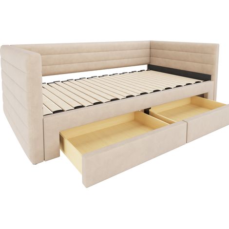 Cama nido convertible 3 en 1 90 x 190 cm beige con cajones y somier de lamas MODENUIT (1/5)