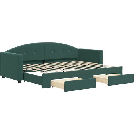 vidaXL Divano Letto Estraibile Cassetti Verde Scuro 80x200cm Velluto (1/5)
