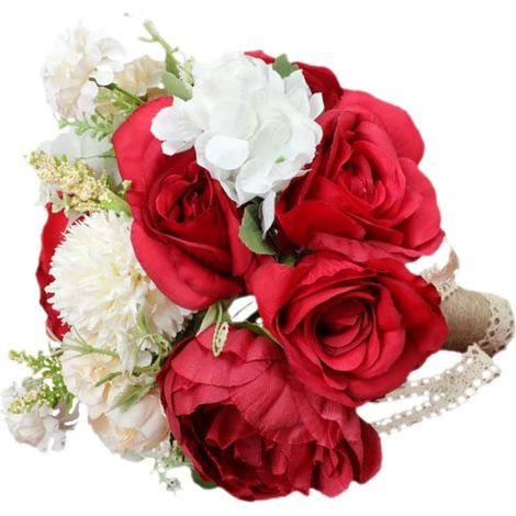 Bouquet de Fleurs Mariage Artificiel Rouge, Accessoire de Photographie Élégant en Fleurs Simulées, Solide et Pratique pour Mariée et Cérémonie (1/5)