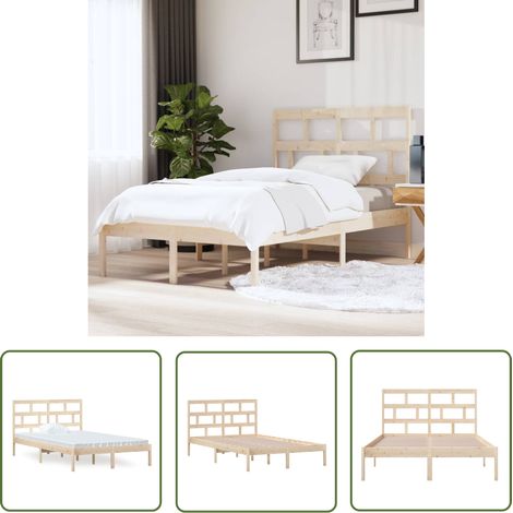 The Living Store Cadre de lit sans matelas bois massif 120x200 cm - Cadre De Lit - Lit Double - Lit En Bois - Meuble Chambre - Literie (1/5)