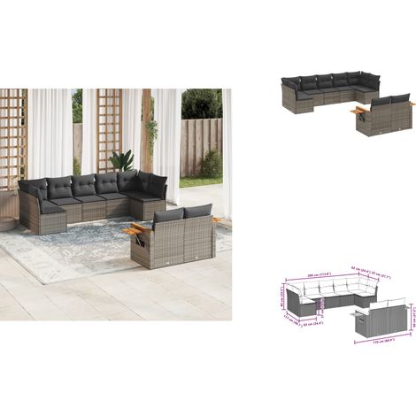 Salon de jardin 9 pcs avec coussins gris résine tressée - Ensemble Salon De Jardin - Canapé Extérieur - Meuble De Jardin - Résine Tressée - Rotin Synthétique (1/3)