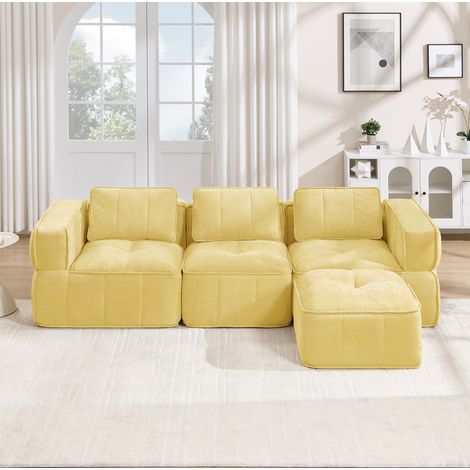 Sofá esquinero modular 271x162x67 cm de poliéster amarillo sin montaje – MEUBLIV (1/5)