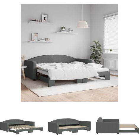 The Living Store Tagesbett Ausziehbar Dunkelgrau 100x200 cm Stoff - Betten & Bettgestelle (1/5)