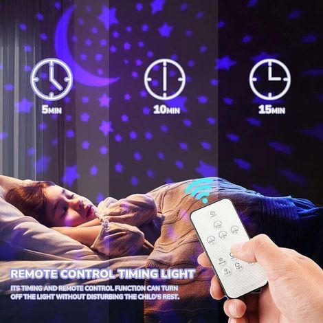 4pcs Télécommande et minuterie Design Starry Sky Projecteur d'étoiles rotatif Veilleuse, 16 projecteurs colorés Lampe de chevet LED