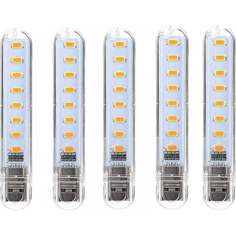 Lampe LED USB, mini lampe LED USB portable, 5 pièces, pour clavier d'ordinateur, PC, batterie externe (blanc froid) [Classe énergétique G] (1/5)