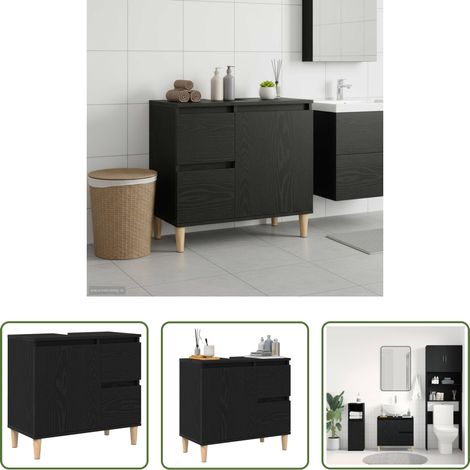 vidaXL Holzschrank - Badezimmerschrank mit Tür Schwarz Eichen-Optik 65 x 33 x 60 cm (1/5)