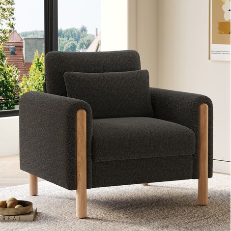 Moderne Armlehnenstuhl mit Dickem Kissen, Bequemer Einzel-Sessel mit Weicher Polsterung, Relaxsessel für Wohnzimmer, Büro oder Schlafzimmer, Komfortabler Sessel, Gray. (1/5)