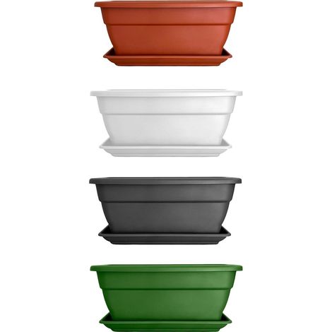 JARDIN202 - Jardinera con plato incorporado para plantas y flores  Rectangular de plástico  Agujeros para drenaje incorporados  60 cm (Verde)