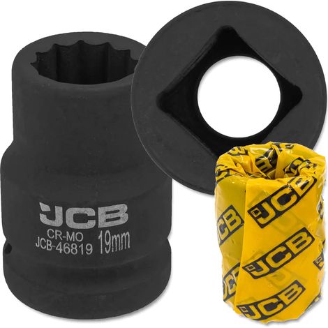 Chiave a bussola a impatto JCB da 3/4" 19 mm a 12 punte in acciaio Cr-Mo