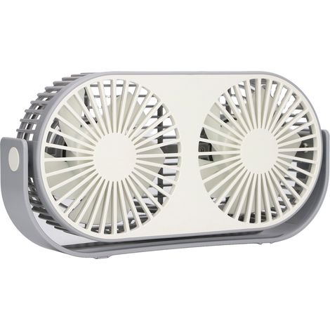 Ventilateur double tête rotatif à 360° avec chargement USB, silencieux et design en grille, mini ventilateur de bureau USB idéal pour les dortoirs et la maison. (1/5)