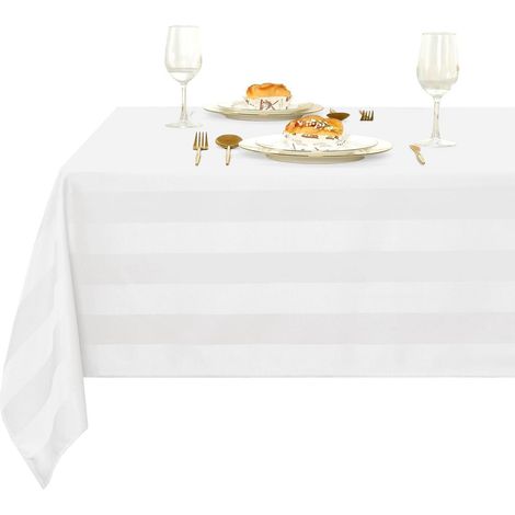Nappe lavable 110x140cm rectangulaire, rayée blanche, anti-taches