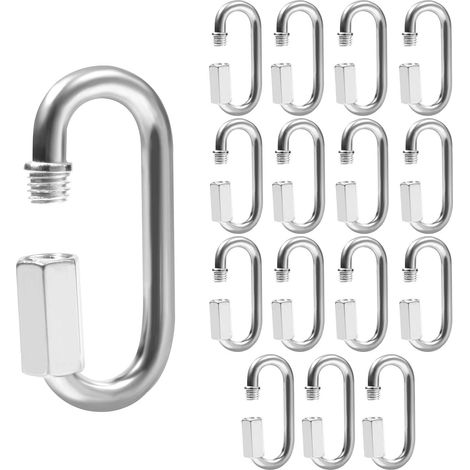 15PCS M5 Connecteur de chaîne à maillons rapides Mousqueton à vis en acier au carbone Petit mousqueton de verrouillage pour le camping, hamac, balançoire, voile d’ombrage Capacité 200LBS (1/5)