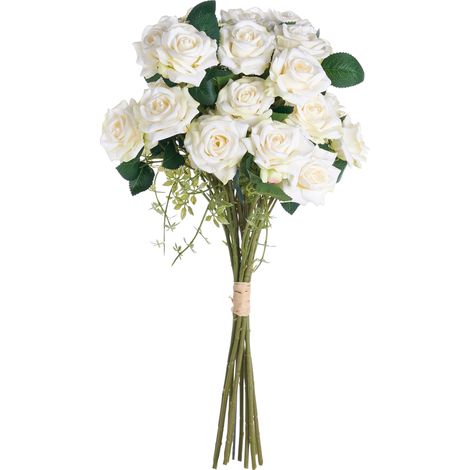 Ramo de flores artificiales arreglo floral preparado rosas hechas a mano 55 cm blanco Lapas (1/5)