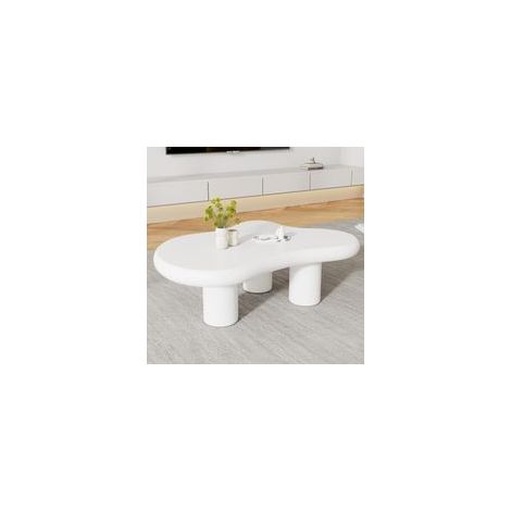 Neche – Table basse fixe en forme de nuage 97x67x32 cm – MDF laqué blanc – Design moderne et minimaliste – Meuble d'appoint élégant