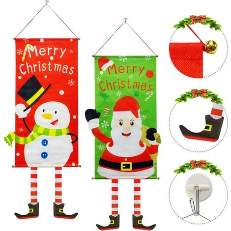 Bannière de Noël 2 Pcs Deco Exterieur Noel bannière de Porte Joyeux noël Noël Porche Signe Décorations Père Noël Bannière Drapeau Noel Decoration pour La Maison Mur Porte Partie Appartement (1/5)
