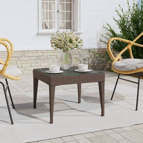 Beistelltisch Braun 50x50x38 cm Poly Rattan und Hartglas